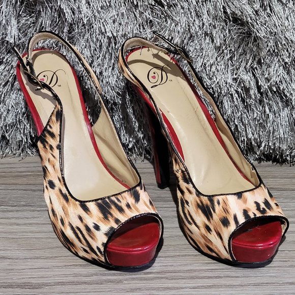 D Leopard Print Red Sole Sling Back Heel Sz 7 - Picture 5 of 6